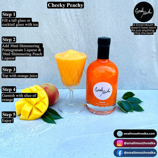 Cheeky Peachy cocktail made with Small Mouth Shimmering Peach Liqueur